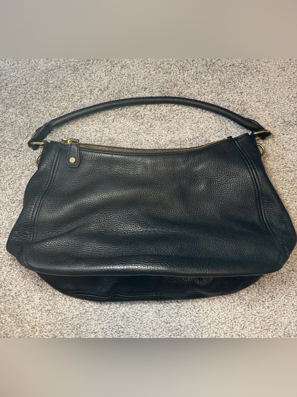 J Crew Soft Pebbled Leather, 3 Compartment Hobo Bag, Black